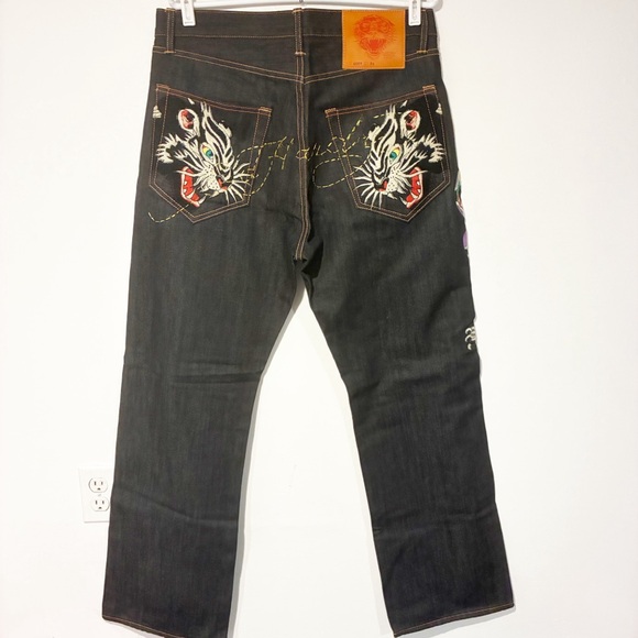 Ed Hardy by Christian Audigier Y2K Baggy Straight Jean Size 34 Tiger Embroidered - Picture 1 of 6